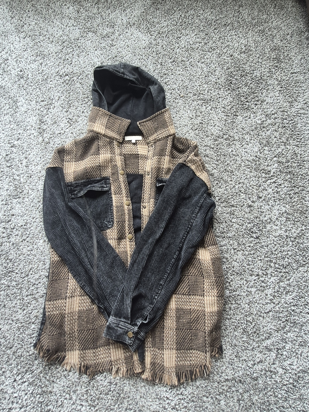 Gilded Intent Womens Size Small Brown & Black Hooded Shacket